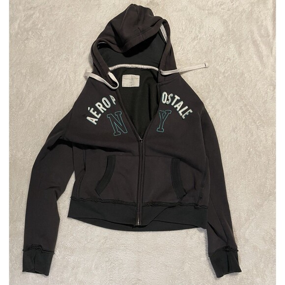 Aeropostale Y2K Womens Hoodie Sweatshirt Grunge Full Zip NY Fleece Gray XL - Picture 2 of 12